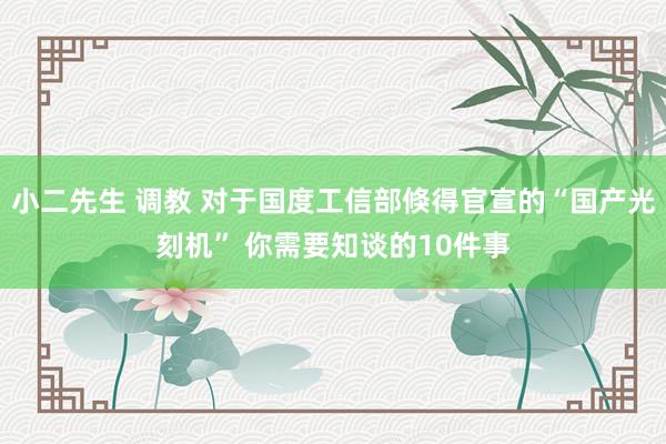 小二先生 调教 对于国度工信部倏得官宣的“国产光刻机” 你需要知谈的10件事